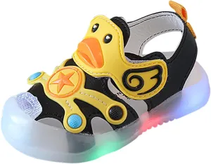 Kid Baby Girls Boys Child Light On LED Baby Shoes Sandals Soft Sole Anti Slip Cartoon Duck Shoes (Black, 17 Infant)