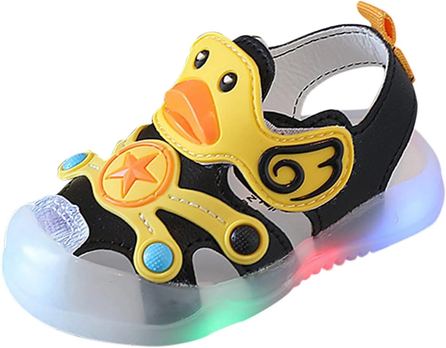 Kid Baby Girls Boys Child Light On LED Baby Shoes Sandals Soft Sole Anti Slip Cartoon Duck Shoes (Black, 17 Infant)