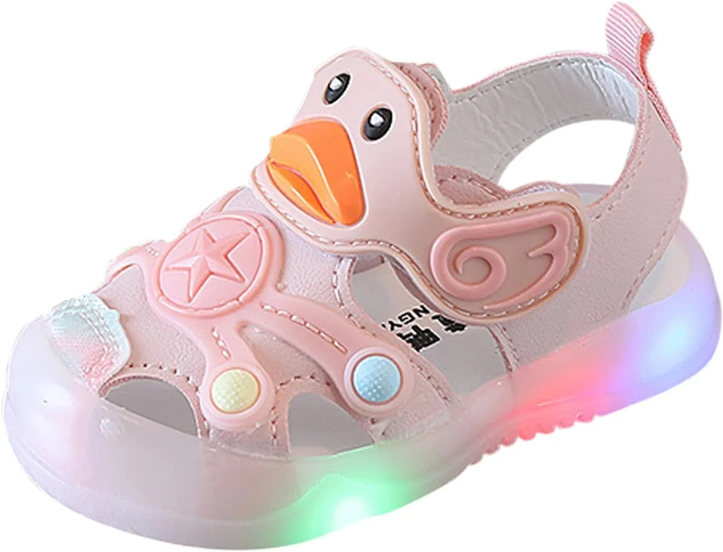 Kid Baby Girls Boys Child Light On LED Baby Shoes Sandals Soft Sole Anti Slip Cartoon Duck Shoes (Pink, 17 Infant)
