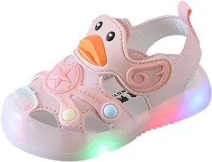 Kid Baby Girls Boys Child Light On LED Baby Shoes Sandals Soft Sole Anti Slip Cartoon Duck Shoes (Pink, 17 Infant)