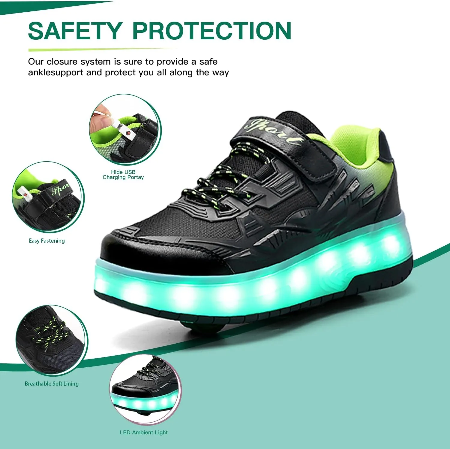 Kids Roller Skates - Roller Skate Shoes - Sneakers 2-in-1 Roller Shoes Suitable for Outdoor Sports Start The Adventure and Freedom Journey and Enjoy The Fun of Childhood