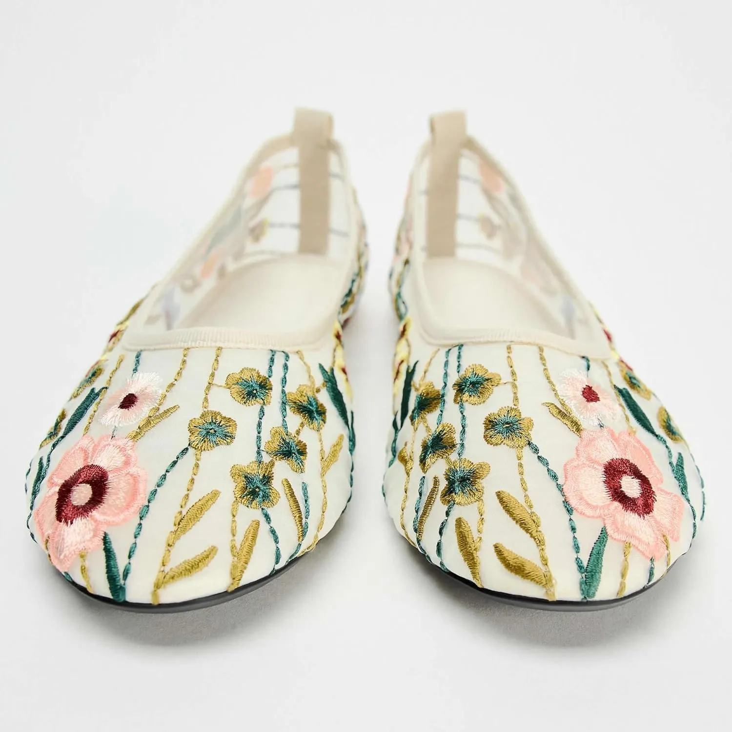 Kluolandi Flower Embroidered Ballet Flats Shoes for Women Breathable Mesh Flats Slip On Floral Ballerina Shoes