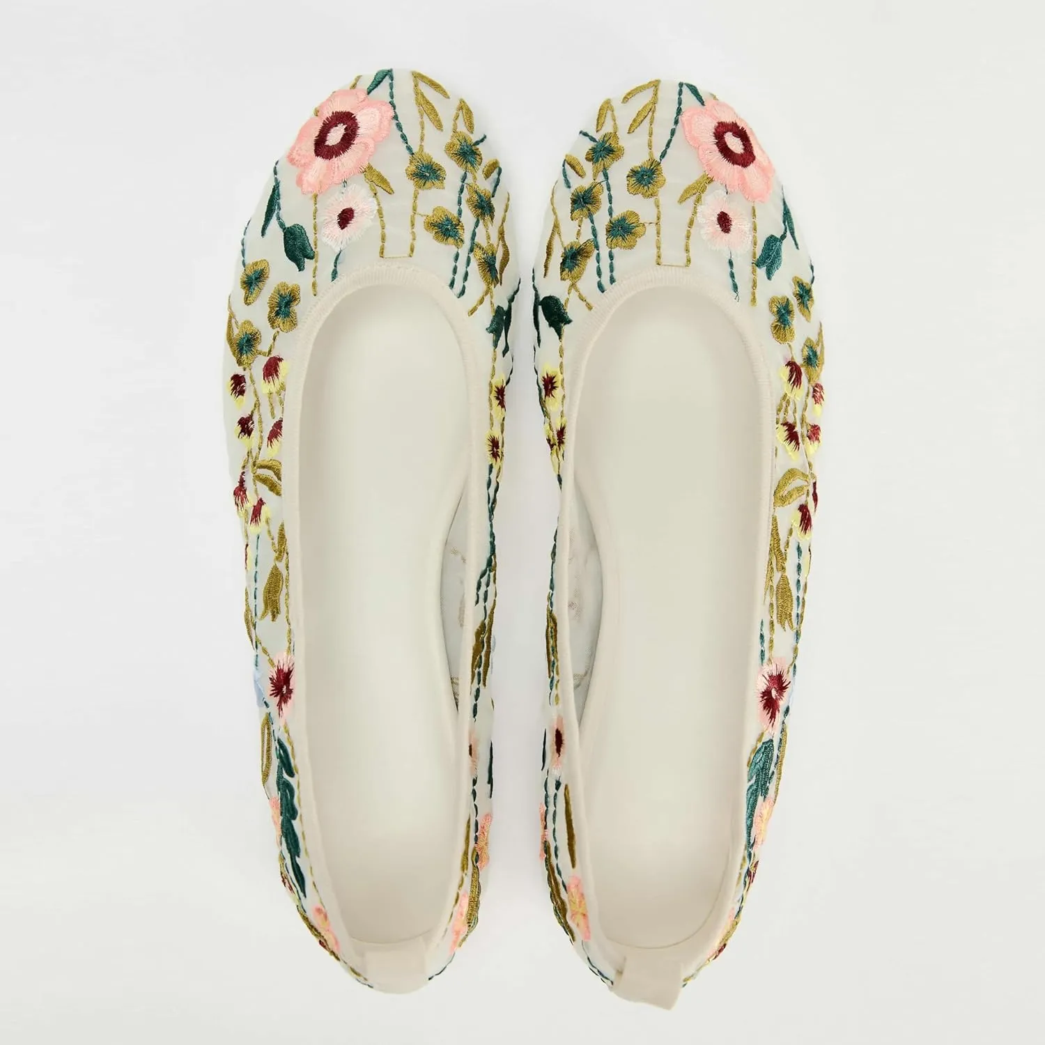 Kluolandi Flower Embroidered Ballet Flats Shoes for Women Breathable Mesh Flats Slip On Floral Ballerina Shoes