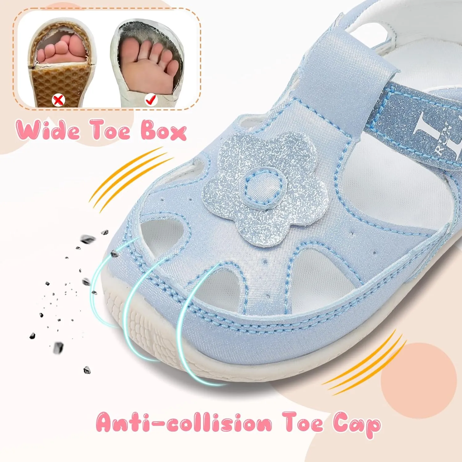 L-RUN Toddler Mary Jane Shoes Girls Casual Barefoot Sandals Breathable Princess Dress Flats Anti Slip Rubber Sole Infant First Walker Shoes for Outdoor Indoor