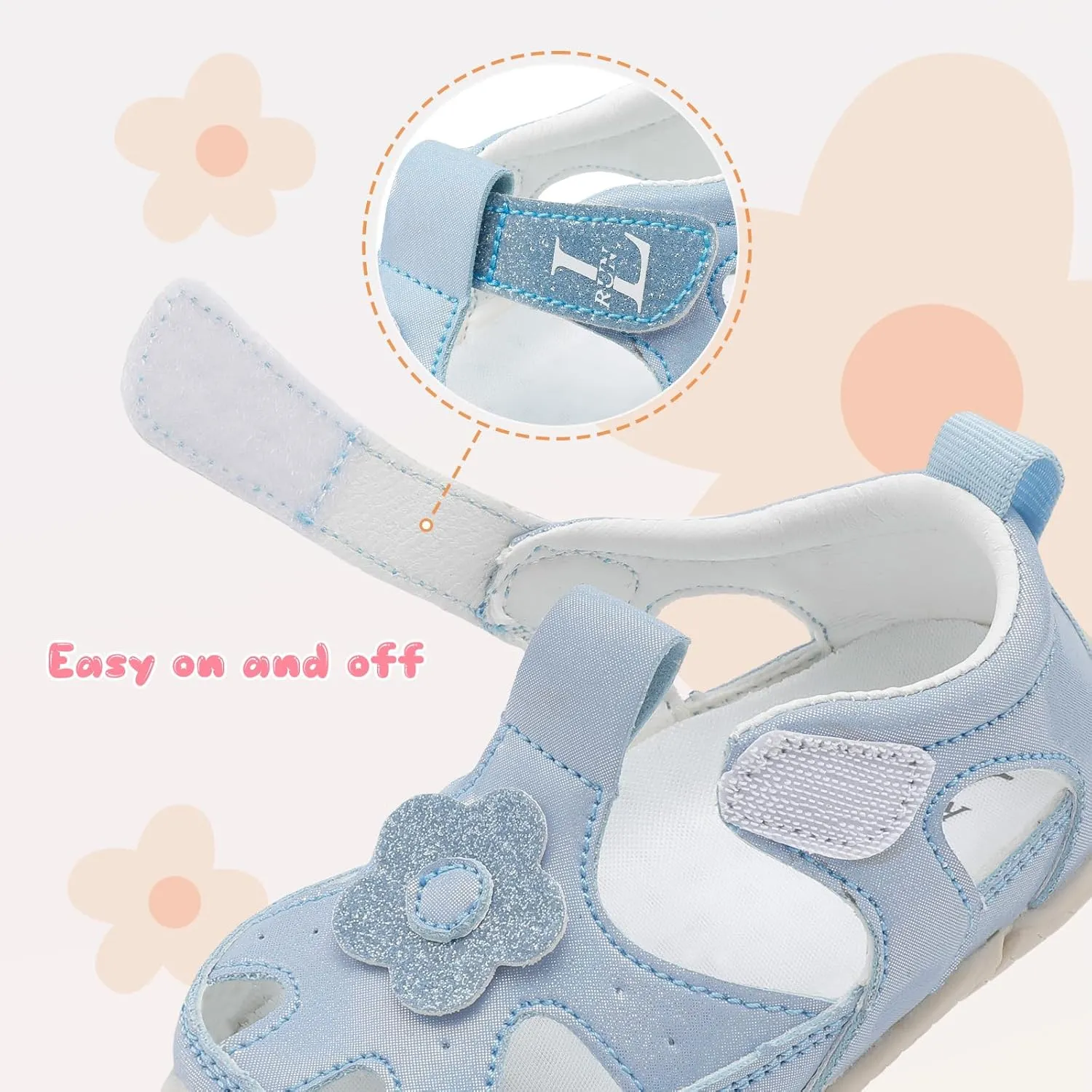 L-RUN Toddler Mary Jane Shoes Girls Casual Barefoot Sandals Breathable Princess Dress Flats Anti Slip Rubber Sole Infant First Walker Shoes for Outdoor Indoor