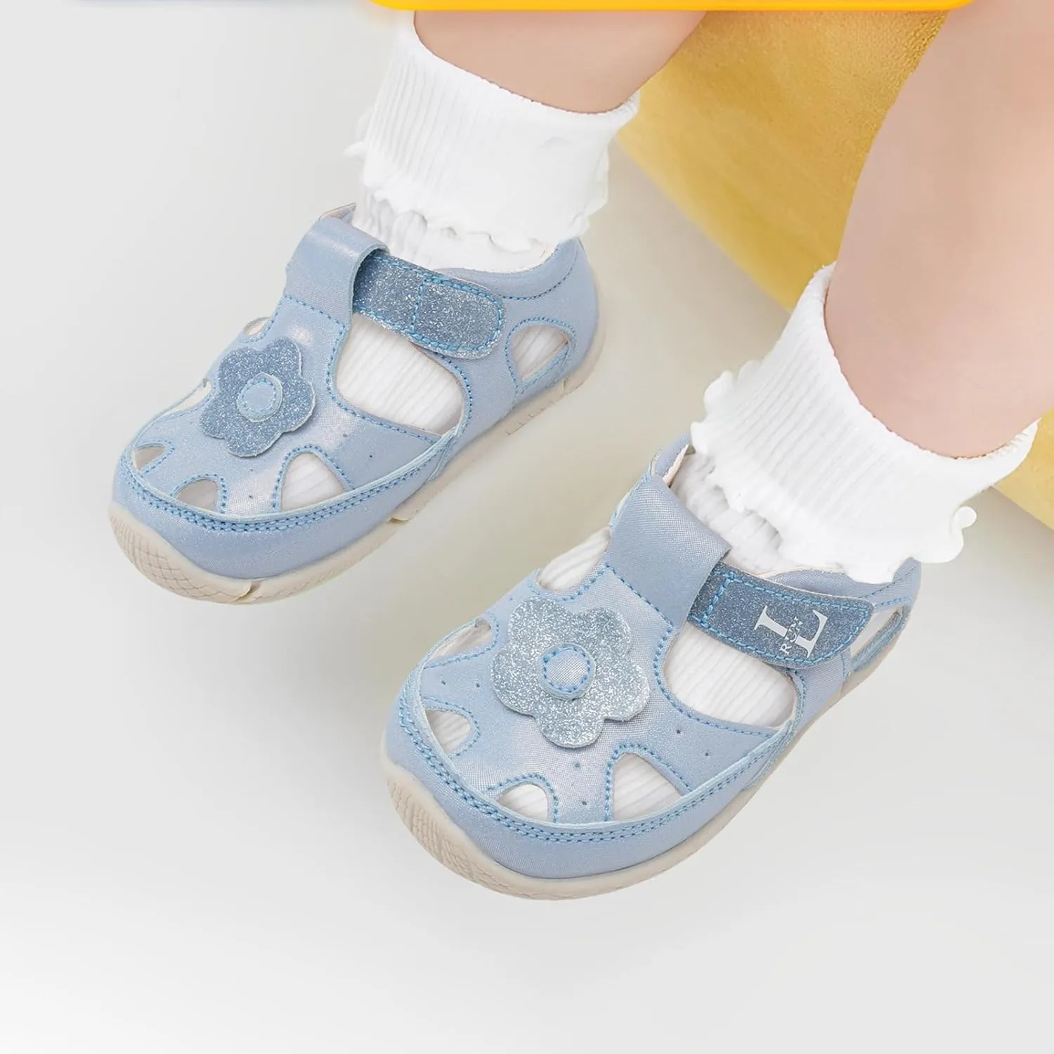 L-RUN Toddler Mary Jane Shoes Girls Casual Barefoot Sandals Breathable Princess Dress Flats Anti Slip Rubber Sole Infant First Walker Shoes for Outdoor Indoor