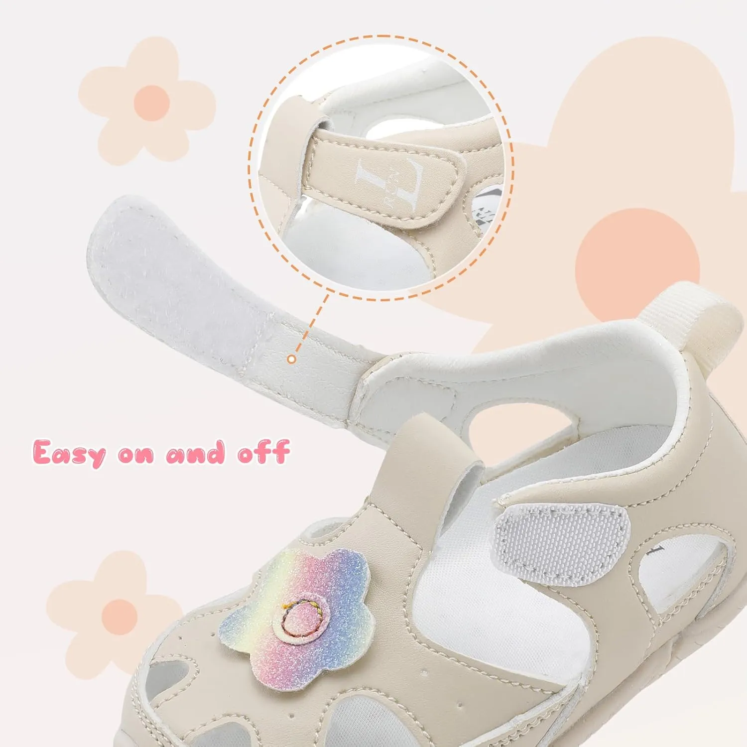 L-RUN Toddler Mary Jane Shoes Girls Casual Barefoot Sandals Breathable Princess Dress Flats Non-Slip Rubber Sole Infant First Walker Shoes for Outdoor Indoor
