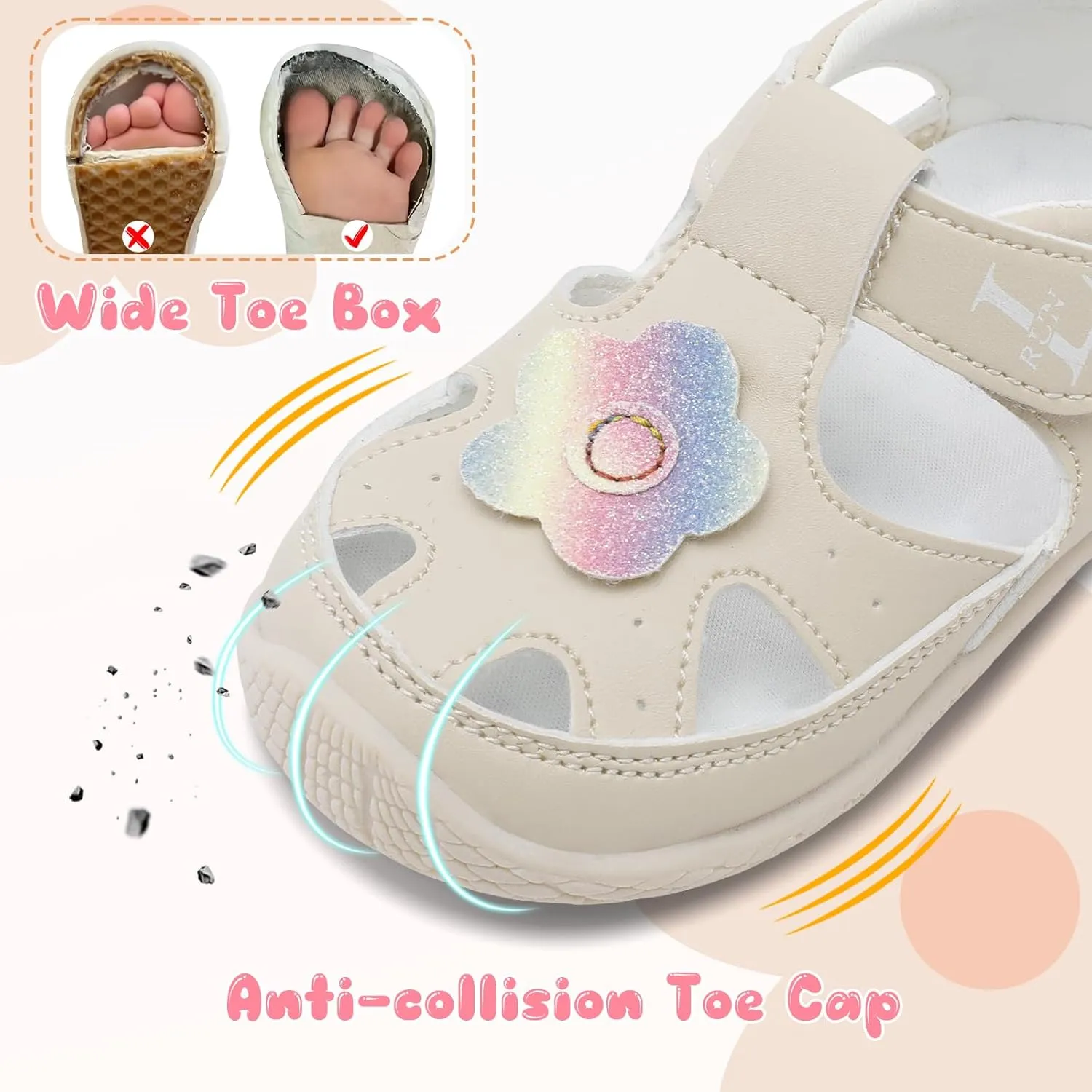 L-RUN Toddler Mary Jane Shoes Girls Casual Barefoot Sandals Breathable Princess Dress Flats Non-Slip Rubber Sole Infant First Walker Shoes for Outdoor Indoor