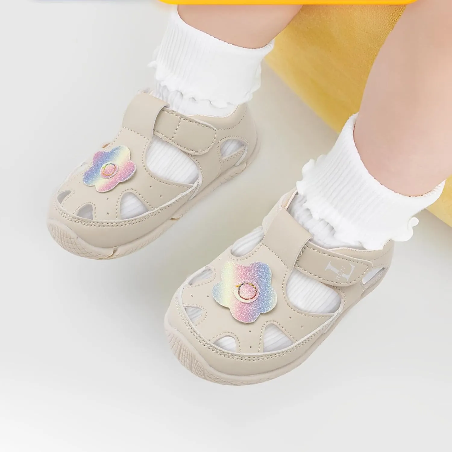 L-RUN Toddler Mary Jane Shoes Girls Casual Barefoot Sandals Breathable Princess Dress Flats Non-Slip Rubber Sole Infant First Walker Shoes for Outdoor Indoor