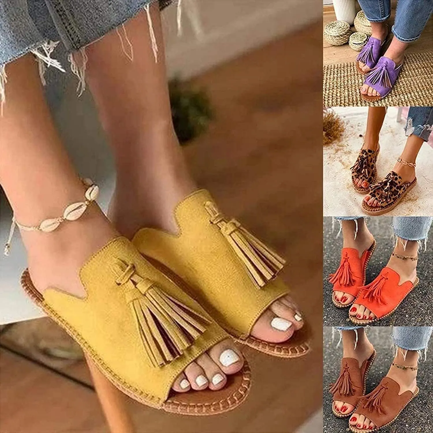 Ladies Flat Sandals Women Comfortable Sandal Shoes Tassel Leather Sandal Shoes Gladiator Sandals