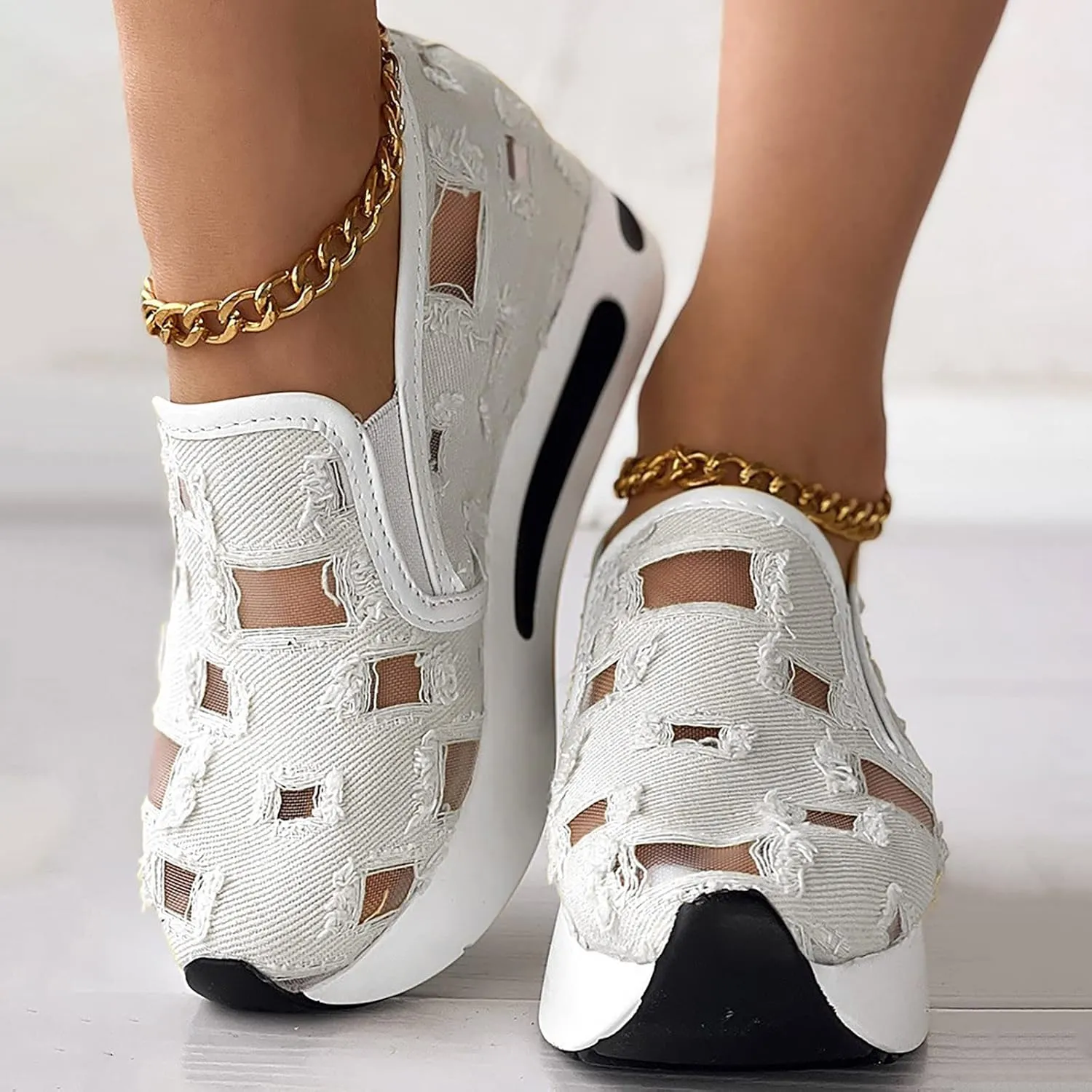 Ladies Summer Fashion Thin Lazy Breathable Thick Bottoming Hollowed Out Comfortable Outdoor Travel Foot Mans Dress Shoes (White, 6.5)