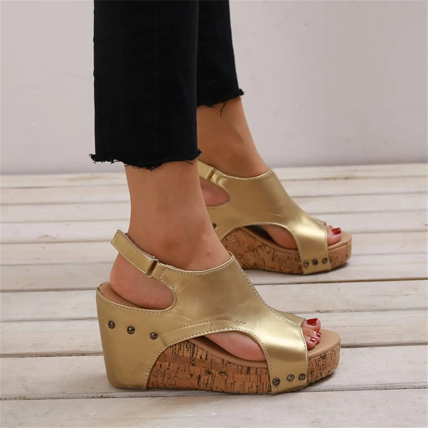 Ladmiple Summer Sandals for Women 2023 Comfy Platform Ankle Strap Slip On Wedge Sandal Open Toe Dressy High Heel Wedges