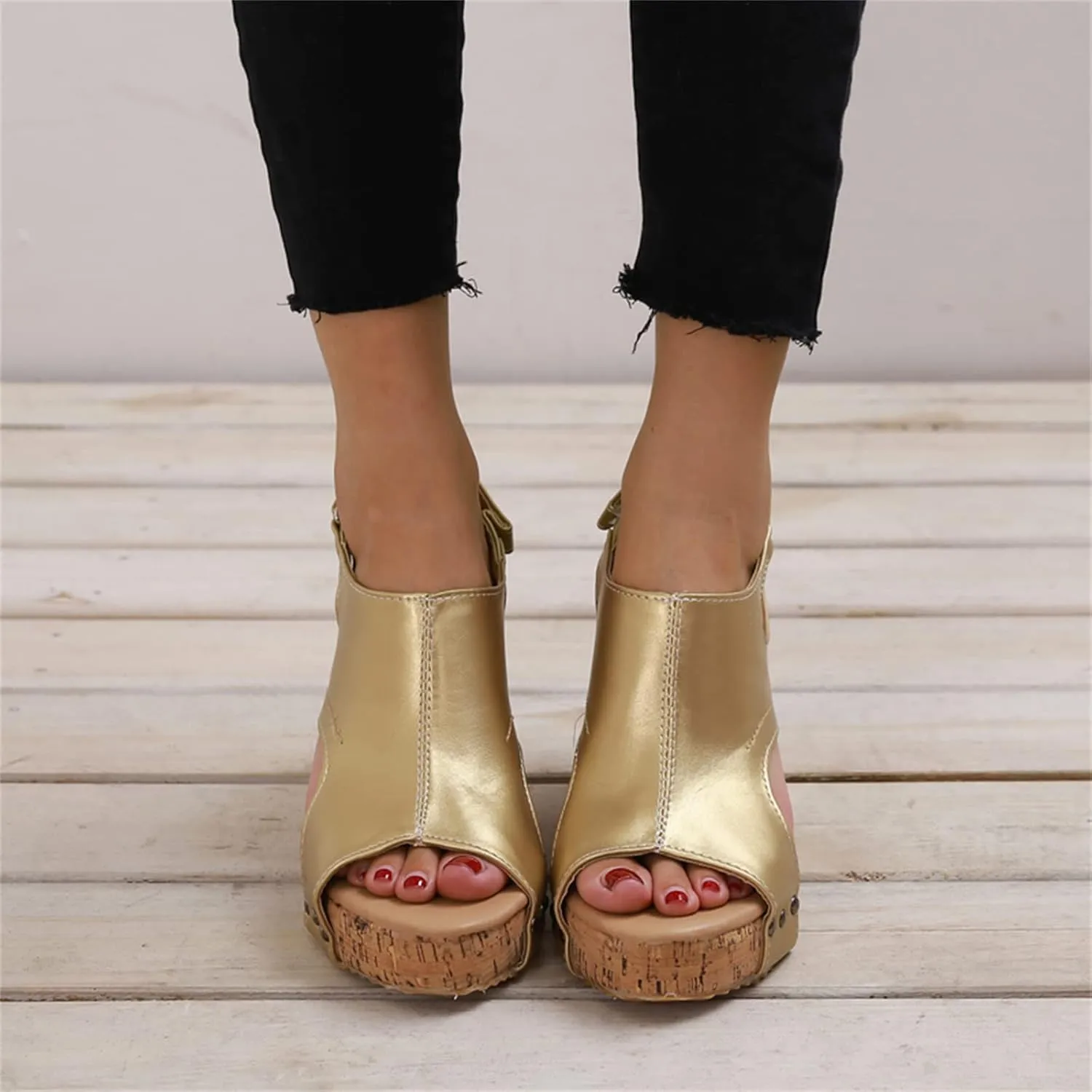 Ladmiple Summer Sandals for Women 2023 Comfy Platform Ankle Strap Slip On Wedge Sandal Open Toe Dressy High Heel Wedges
