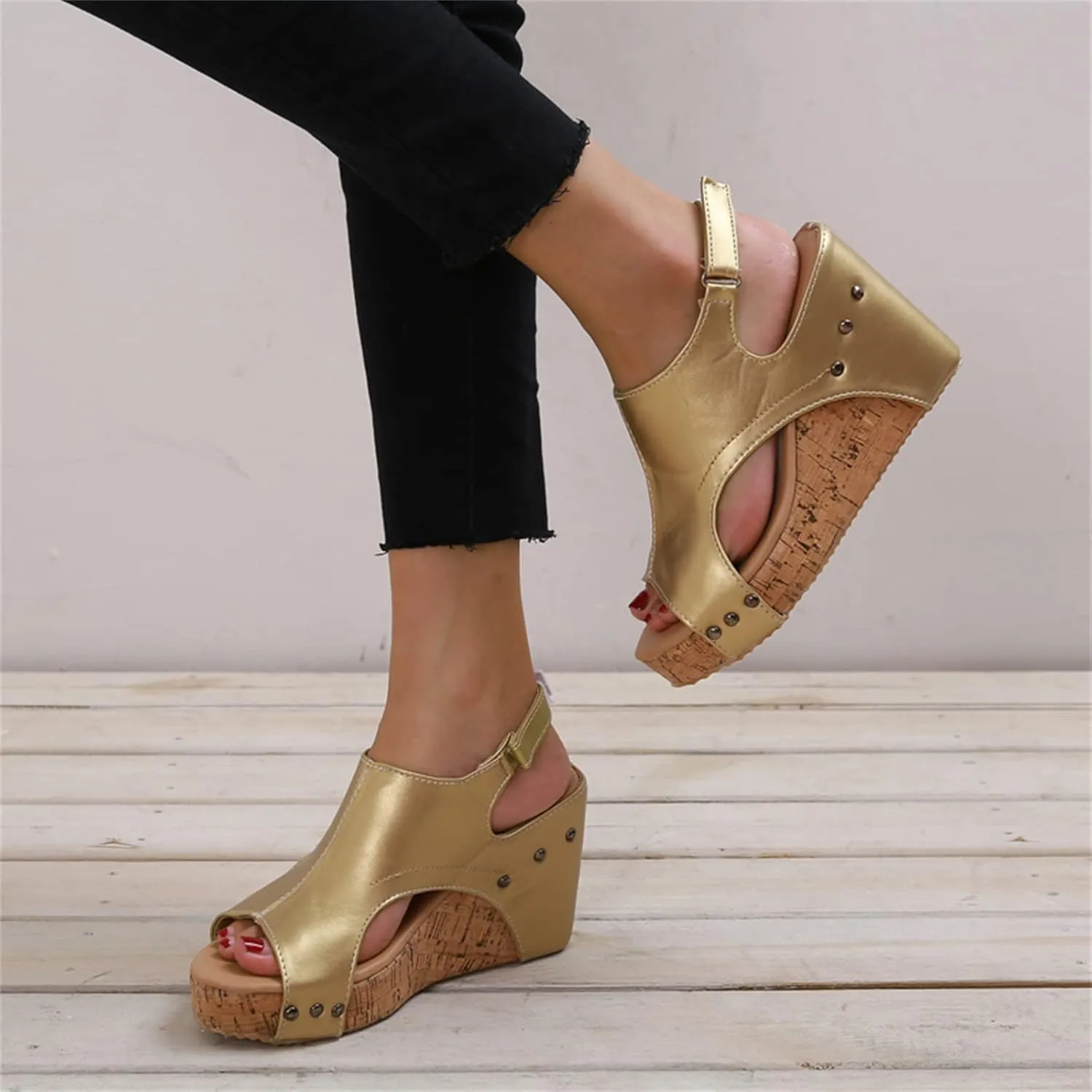 Ladmiple Summer Sandals for Women 2023 Comfy Platform Ankle Strap Slip On Wedge Sandal Open Toe Dressy High Heel Wedges