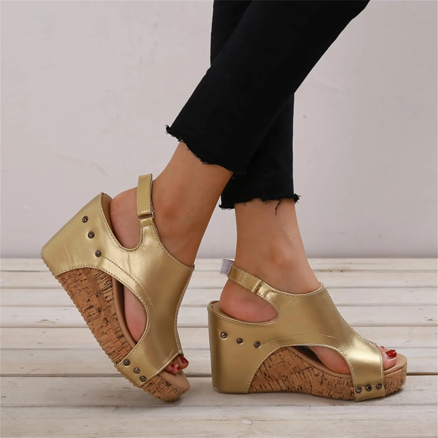 Ladmiple Summer Sandals for Women 2023 Comfy Platform Ankle Strap Slip On Wedge Sandal Open Toe Dressy High Heel Wedges
