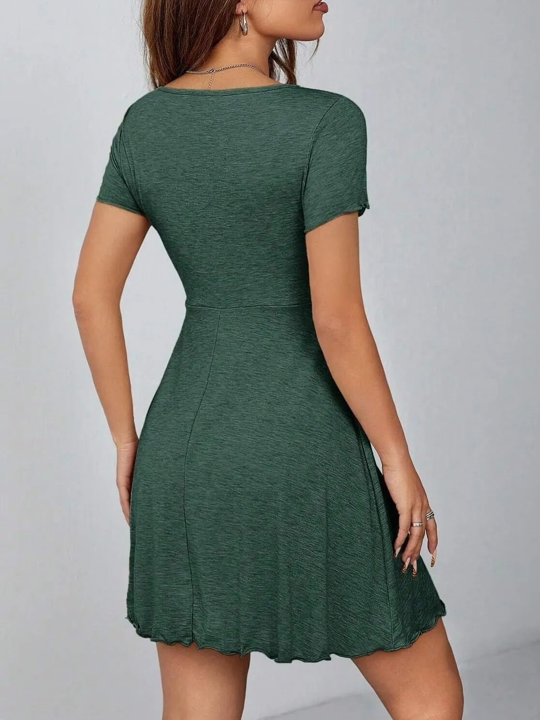 Lettuce Trim Drawstring Knot Front Summer Dresses for Women Sexy Mini Dress for Womens Elegant