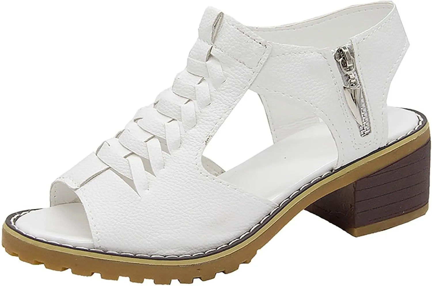 Libiyi Sandals Women Dressy 2025, Open Toe Cutout Zipper Chunky Heeled New Hollow Fish Mouth Slip on Summer Beach Boho Comfortable Outdoor Shoes