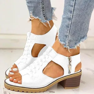 Libiyi Sandals Women Dressy 2025, Open Toe Cutout Zipper Chunky Heeled New Hollow Fish Mouth Slip on Summer Beach Boho Comfortable Outdoor Shoes