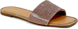 Liliana Womens Rhinestone Flat Sandals Slip On Slide sandals