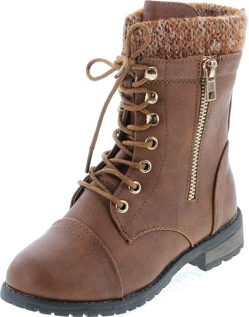 Link Klein-80K Girl's Kid's Cute Faux Leather Two Buckle Zipper Flat Heel Mid Calf Boot Shoes