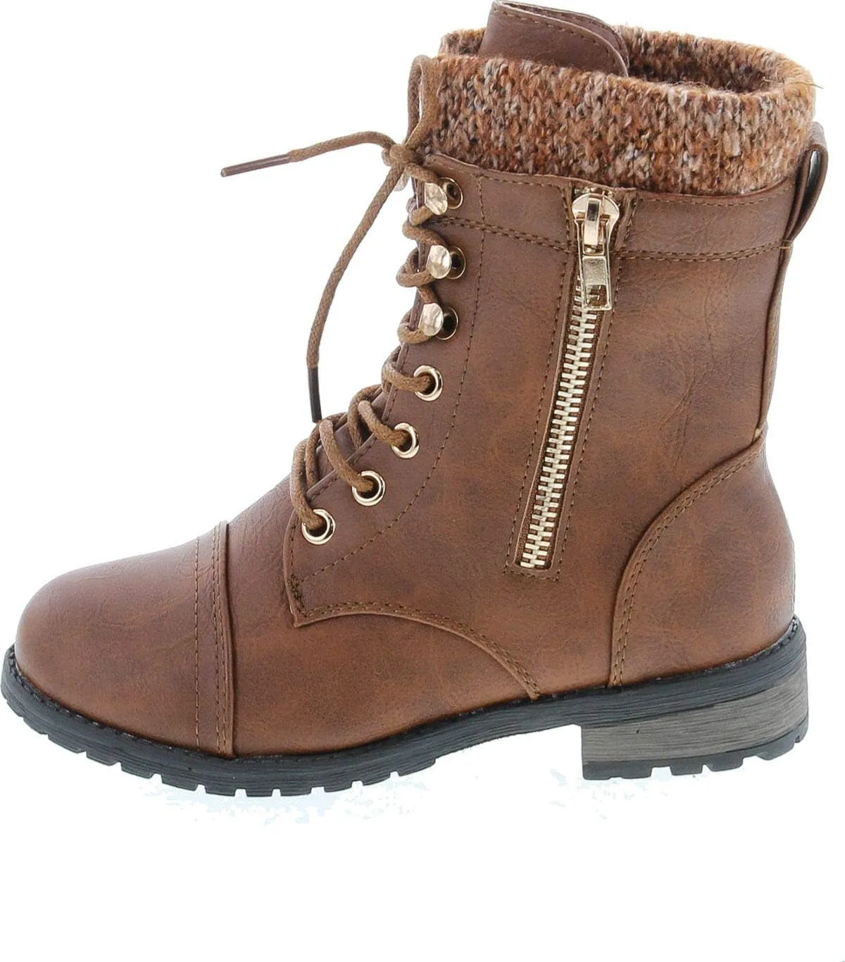 Link Klein-80K Girl's Kid's Cute Faux Leather Two Buckle Zipper Flat Heel Mid Calf Boot Shoes