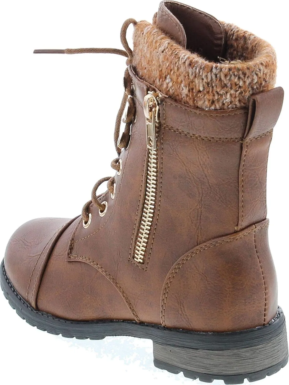 Link Klein-80K Girl's Kid's Cute Faux Leather Two Buckle Zipper Flat Heel Mid Calf Boot Shoes