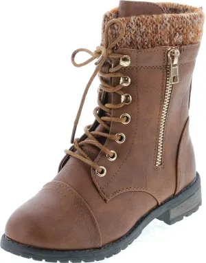 Link Klein-80K Girl's Kid's Cute Faux Leather Two Buckle Zipper Flat Heel Mid Calf Boot Shoes