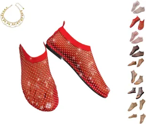 Litex Ultra Comfortable Shiny Gem Mesh Flats, Shiny Gem Mesh Flats, Casual Elasticity Slip On Mesh Flat Shoes for Women