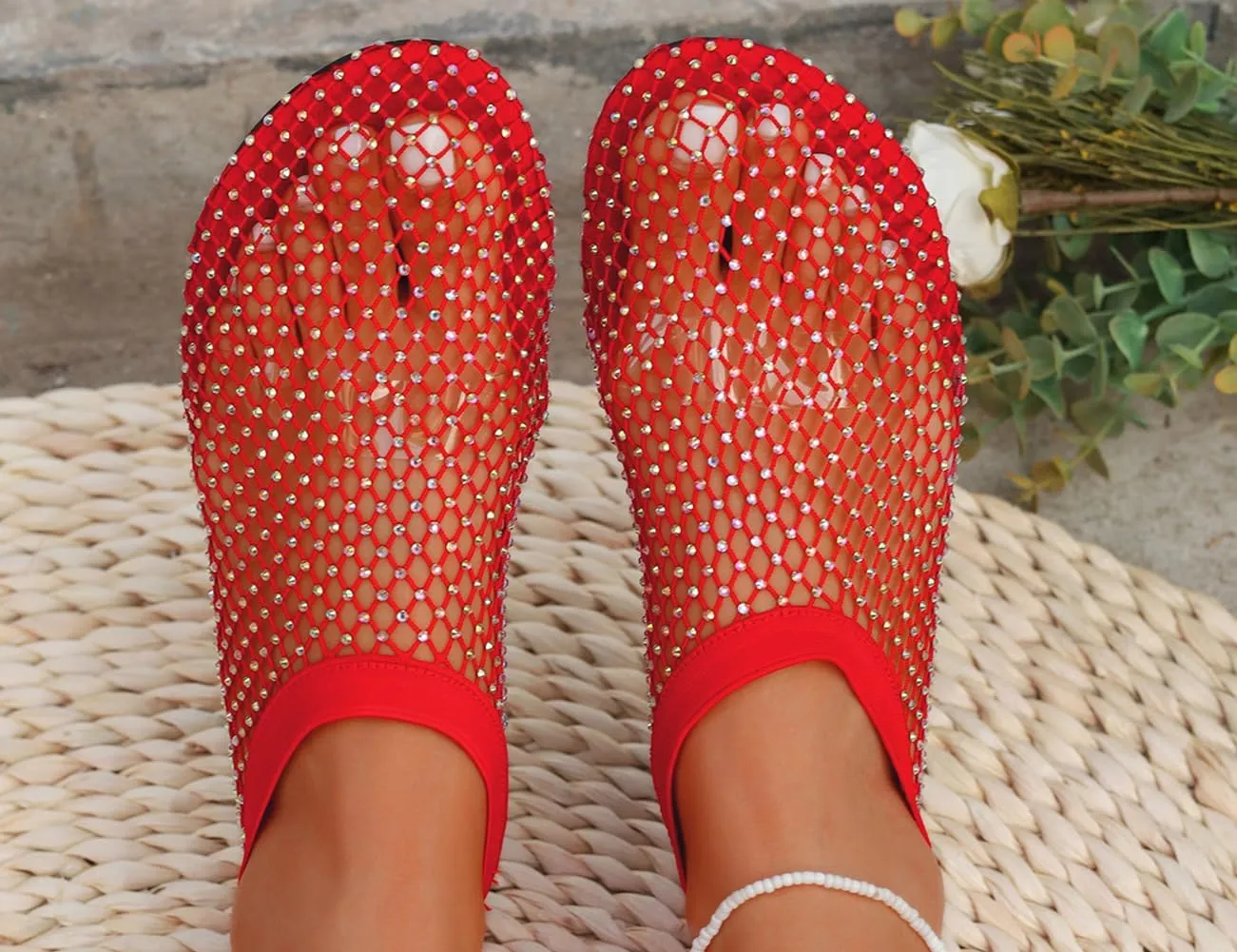 Litex Ultra Comfortable Shiny Gem Mesh Flats, Shiny Gem Mesh Flats, Casual Elasticity Slip On Mesh Flat Shoes for Women