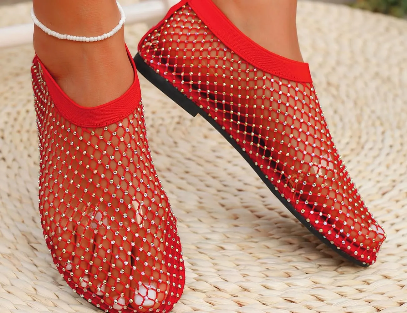 Litex Ultra Comfortable Shiny Gem Mesh Flats, Shiny Gem Mesh Flats, Casual Elasticity Slip On Mesh Flat Shoes for Women