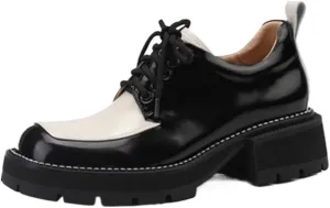 Loafers for Women Women’s Split Leather Lace-Up Square Toe Pumps Stylish Office & Daily Wear Shoes