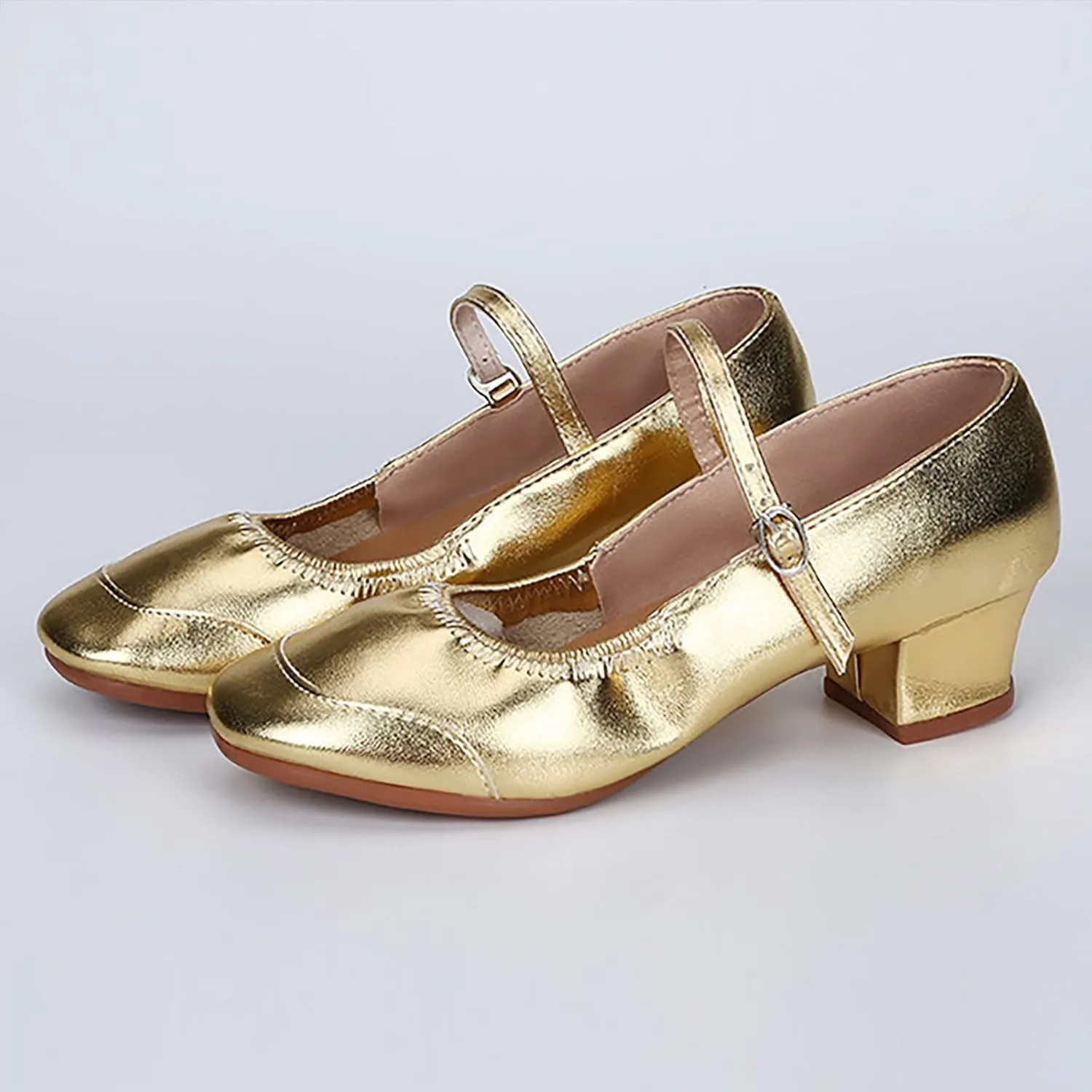 Low Heel Pumps Women's Dress Shoes T Strap Mary Janes Ladies Elegant Dancing Shoe Comfortable Closed Toe Heels