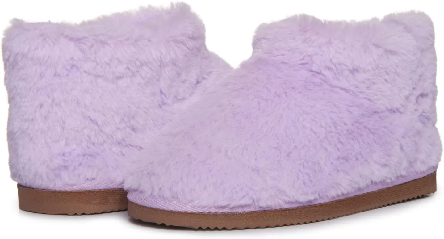 Lucky Brand Girls Plush Bootie Slippers, Fuzzy Rubber Sole Bedroom Slipper Booties, Little Kids Cozy Fluffy House Shoes Boots