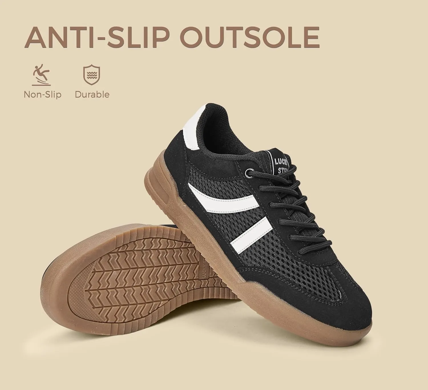 LUCKY STEP Women's Retro Fashion Sneakers Classic Mesh Gum Sole Tennis Footwear Casual Running Trainer Skate Walking Shoes