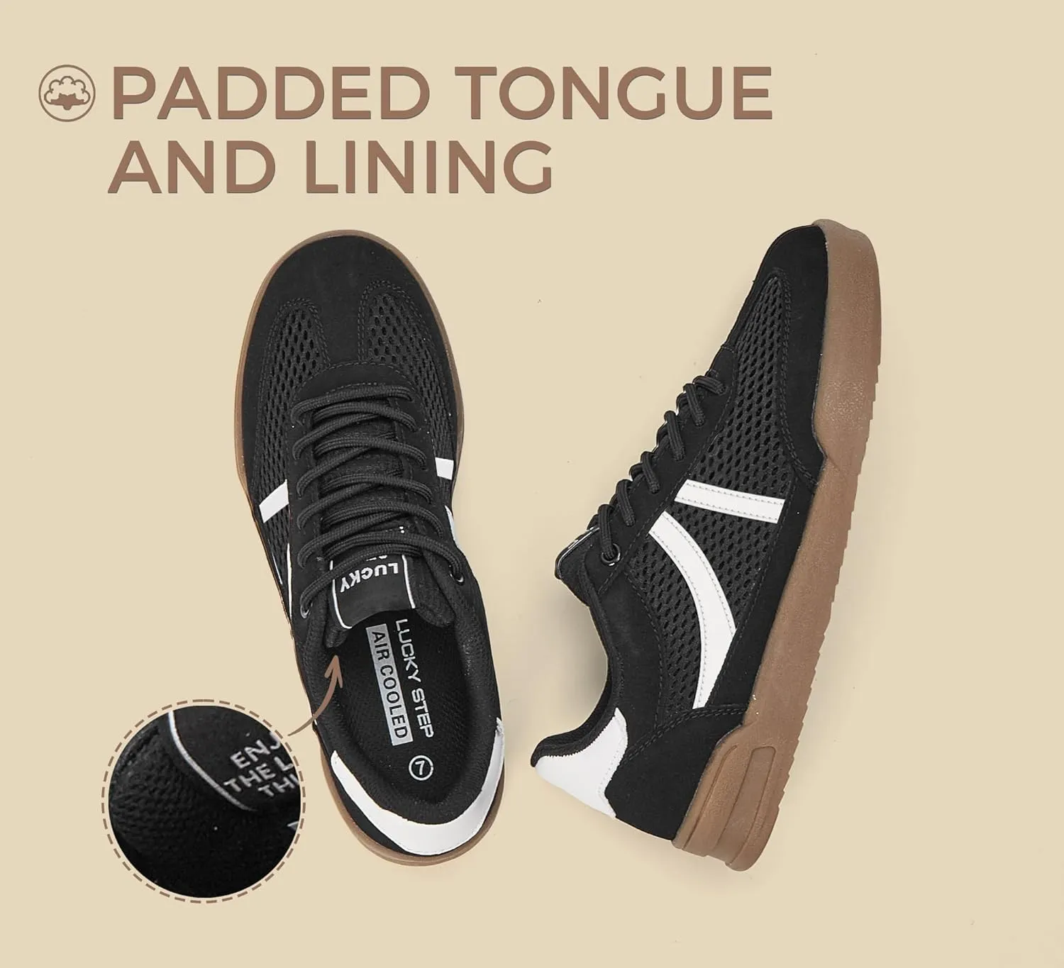 LUCKY STEP Women's Retro Fashion Sneakers Classic Mesh Gum Sole Tennis Footwear Casual Running Trainer Skate Walking Shoes