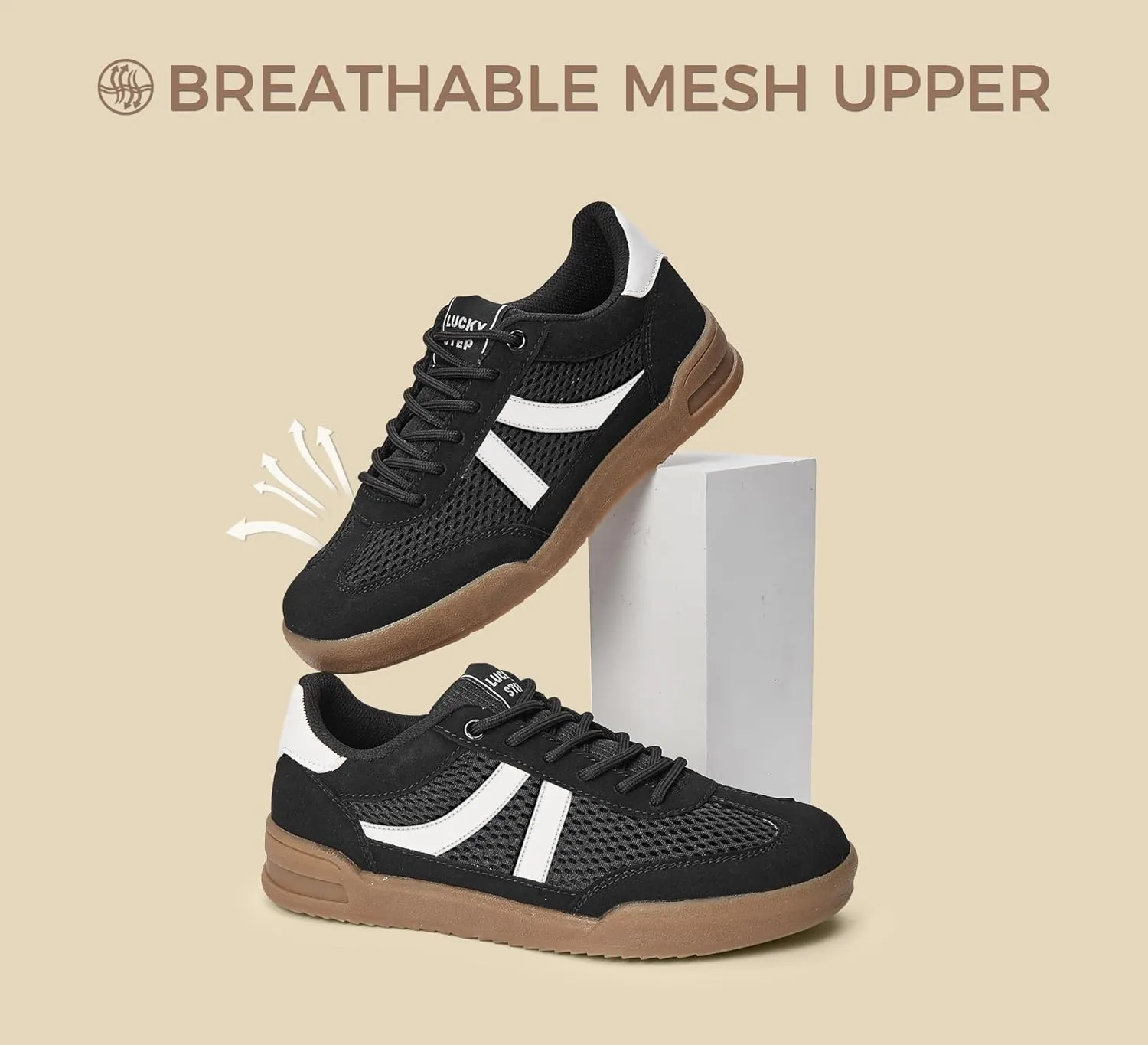 LUCKY STEP Women's Retro Fashion Sneakers Classic Mesh Gum Sole Tennis Footwear Casual Running Trainer Skate Walking Shoes