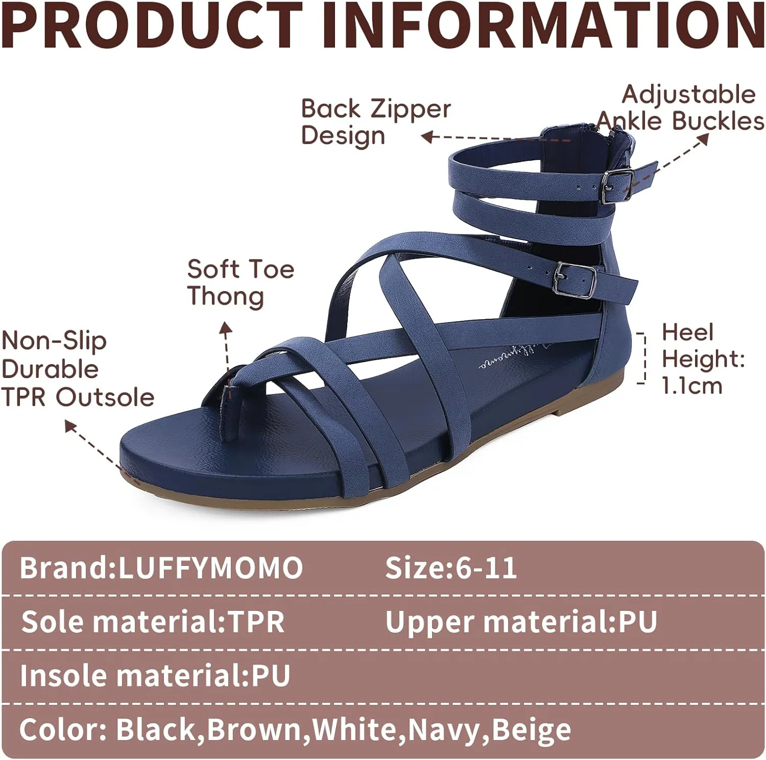 Luffymomo Women's Gladiator Strap Sandals Flat Fisherman Thong Cross Strappy Sandals