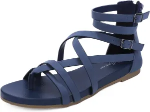 Luffymomo Women's Gladiator Strap Sandals Flat Fisherman Thong Cross Strappy Sandals