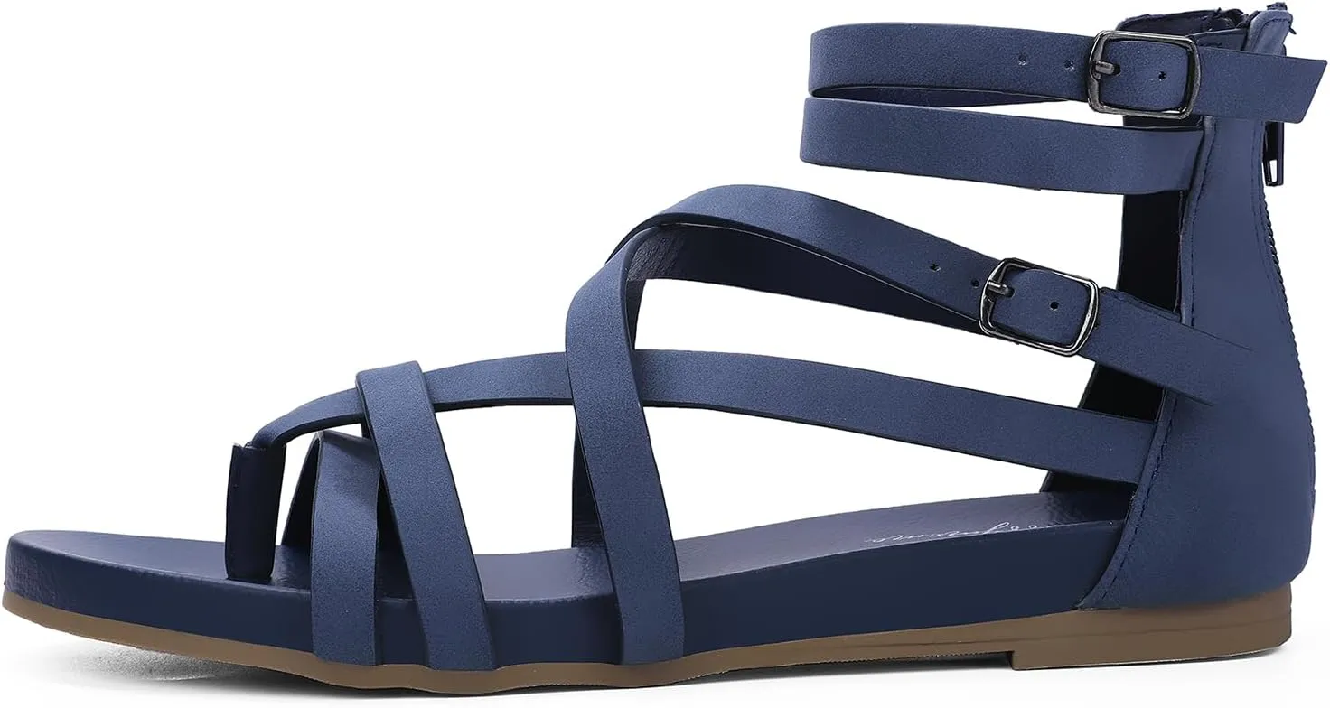 Luffymomo Women's Gladiator Strap Sandals Flat Fisherman Thong Cross Strappy Sandals