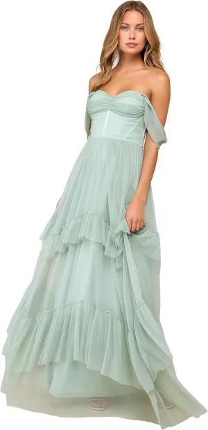 LVNES Tiered Prom Sweetheart Neck Ruffle Layered Chiffon Bridesmaid Dress Graduation Homecoming Wedding Guest Dress