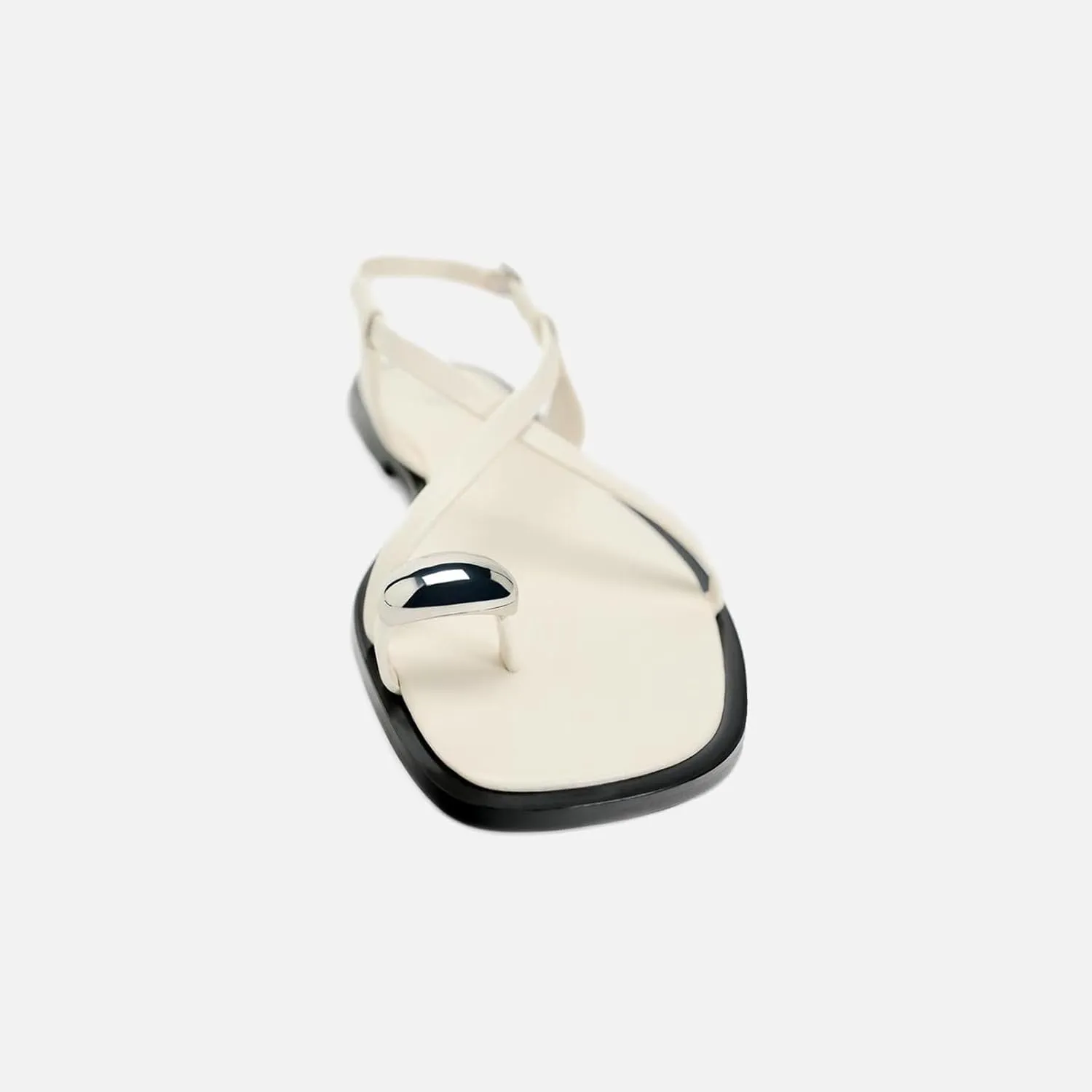 Lymphvity Women's Metal Toe Ring Strappy Flat Sandals Open Square Toe Gladiator Lace Up Sandals With Buckle Strap Casual Summer Beach Slides Sandal