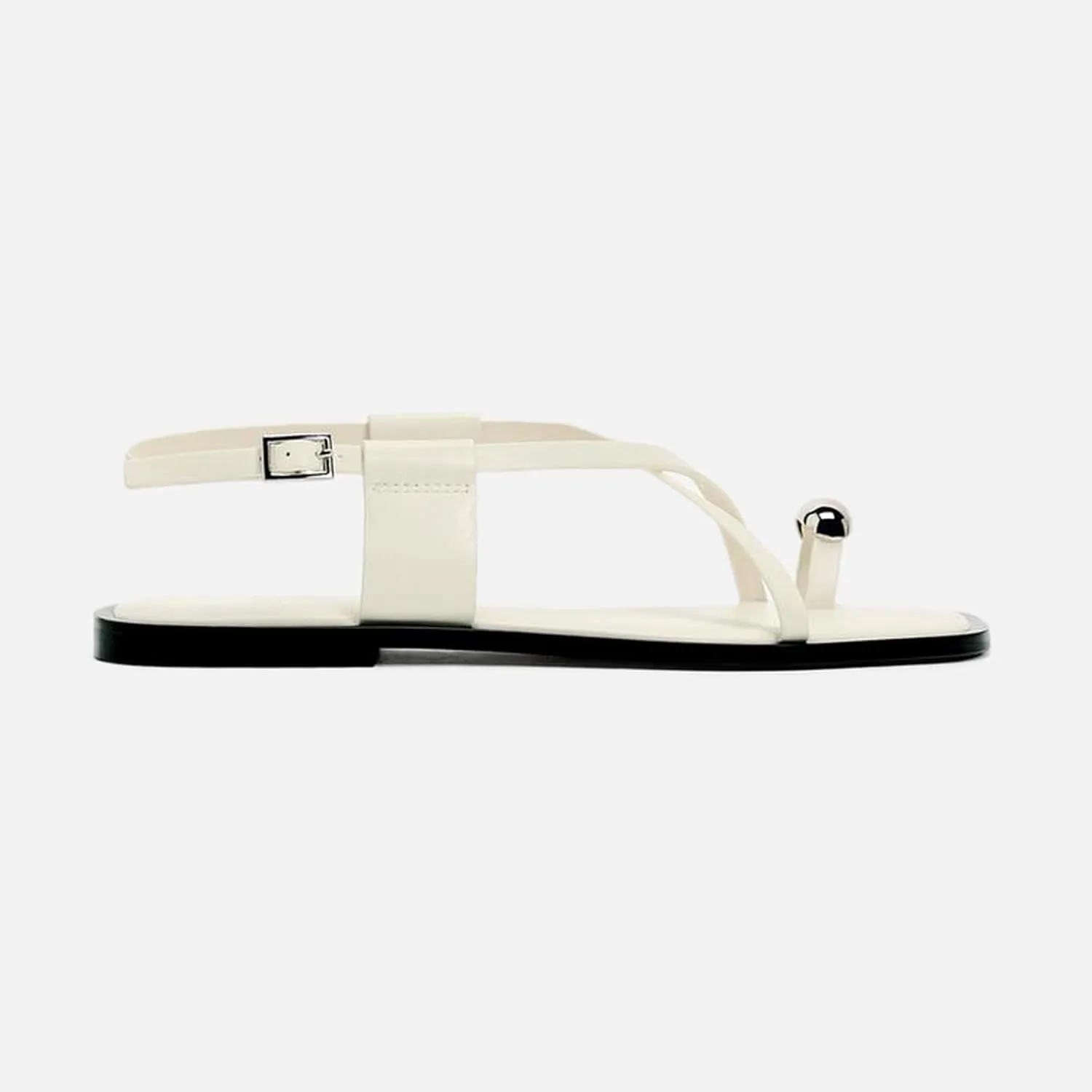 Lymphvity Women's Metal Toe Ring Strappy Flat Sandals Open Square Toe Gladiator Lace Up Sandals With Buckle Strap Casual Summer Beach Slides Sandal