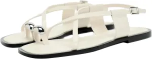 Lymphvity Women's Metal Toe Ring Strappy Flat Sandals Open Square Toe Gladiator Lace Up Sandals With Buckle Strap Casual Summer Beach Slides Sandal