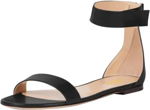 Maiyang Women Single Strap Open Toe Flat Sandals Ankle Strap Back Zipper Comfortable Summer Casual Dress Shoes Size 4-16 US