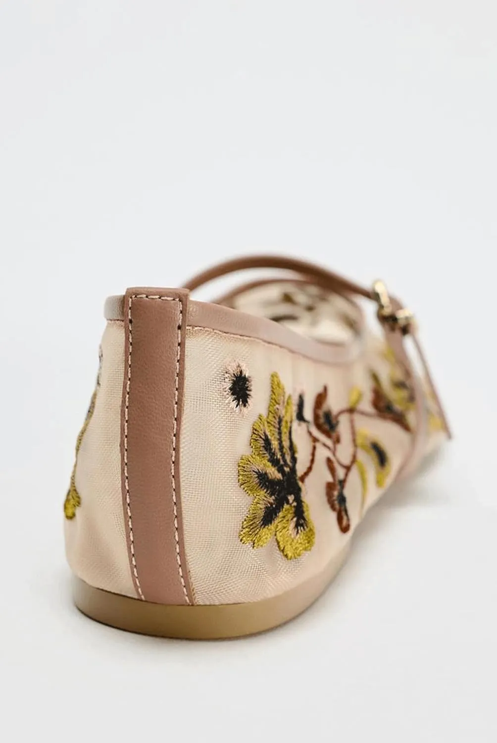 Mary Jane Flats for Woman Mesh Ballet Flats Classic Embroidered Round Toe Floral Comfortable Mary Jane Flats Casual Daily Dress Ballerina Shoes