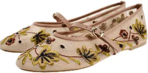 Mary Jane Flats for Woman Mesh Ballet Flats Classic Embroidered Round Toe Floral Comfortable Mary Jane Flats Casual Daily Dress Ballerina Shoes