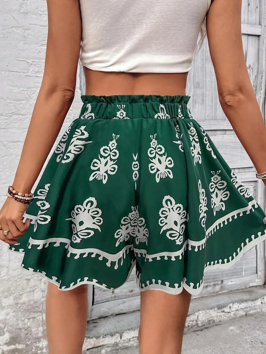 Melliflo Women's Boho Shorts Retro Print Casual Wide Leg Shorts Summer 2025