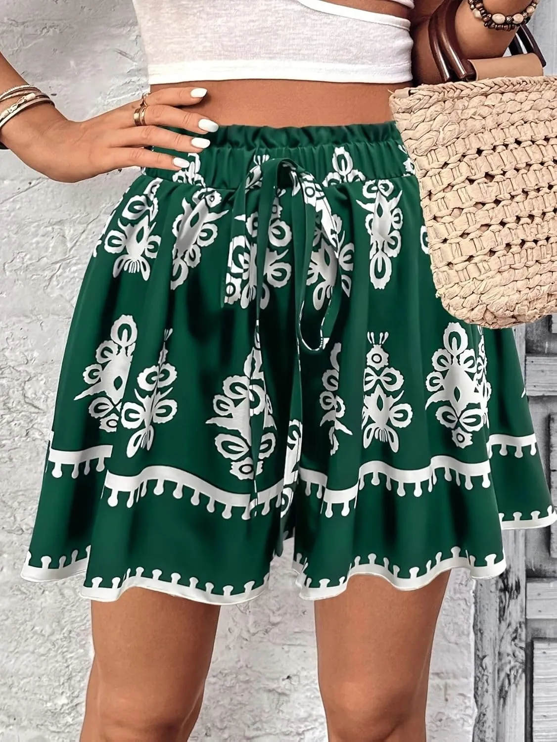 Melliflo Women's Boho Shorts Retro Print Casual Wide Leg Shorts Summer 2025