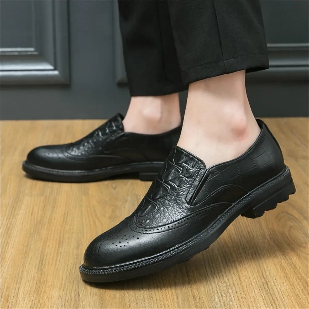 Men Dress Oxford Shoes Business Formal Crocodile Embossed Leather Lace Up Loafers Comfortable Slip Resistant
