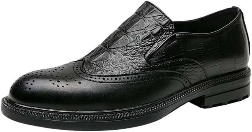 Men Dress Oxford Shoes Business Formal Crocodile Embossed Leather Lace Up Loafers Comfortable Slip Resistant